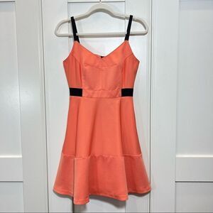 Rachel Rachel Roy Coral Salmon Pink Black Bandage Mini Dress Stretch Fit Flare 4